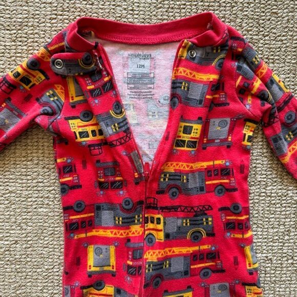 simple joys/carters firefighter footie pjs, 12 mos, like new - Picture 6 of 6